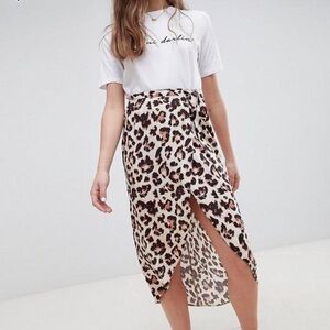Brown Tan Leopard Wrap Skirt